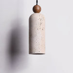 Cylinder Travertine Wood Bead Pendant Light, Minimalist Organic Hanging Lamp for Dining Room and Kitchen Island