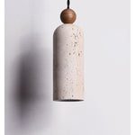 Cylinder Travertine Wood Bead Pendant Light, Minimalist Organic Hanging Lamp for Dining Room and Kitchen Island