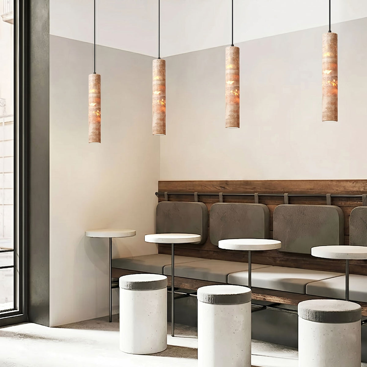 Travertine Cylinder Pendant Light in Warm Stone for Modern Interiors