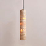 Travertine Cylinder Pendant Light in Warm Stone for Modern Interiors