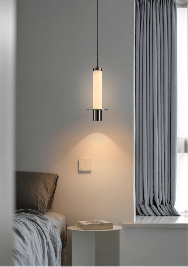Alabaster Cylinder Pendant Light – Modern Minimalist LED Hanging Lamp