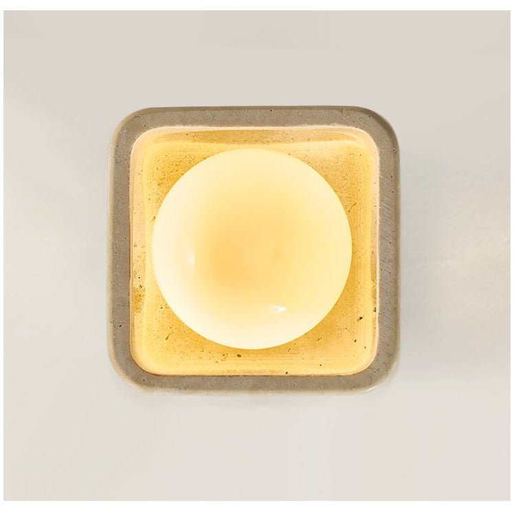 Cylinor Ceiling Lamp in Natural Travertine with Glowing Glass Orb