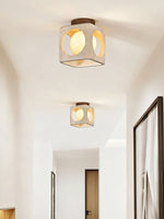 Cylinor Ceiling Lamp in Natural Travertine with Glowing Glass Orb