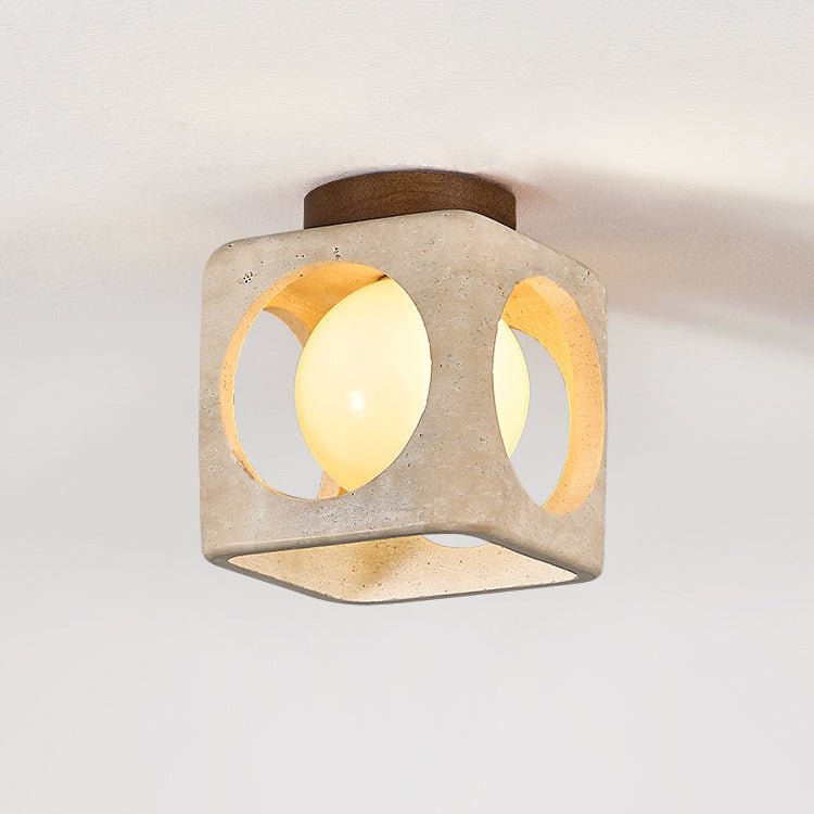 Cylinor Ceiling Lamp in Natural Travertine with Glowing Glass Orb