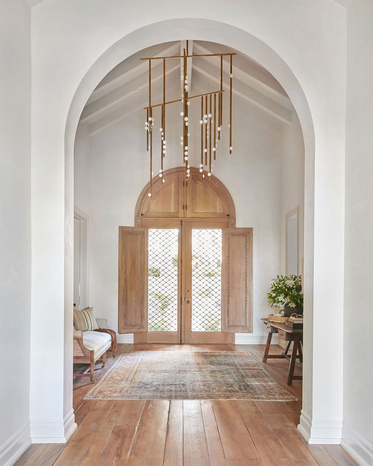 Brass Glass Drop Candelabrum Chandelier