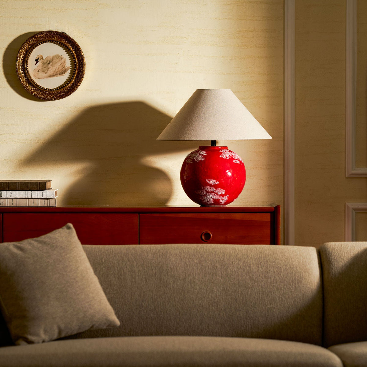 Emberveil Ceramic Table Lamp with Fabric Shade for Bedroom and Living Room