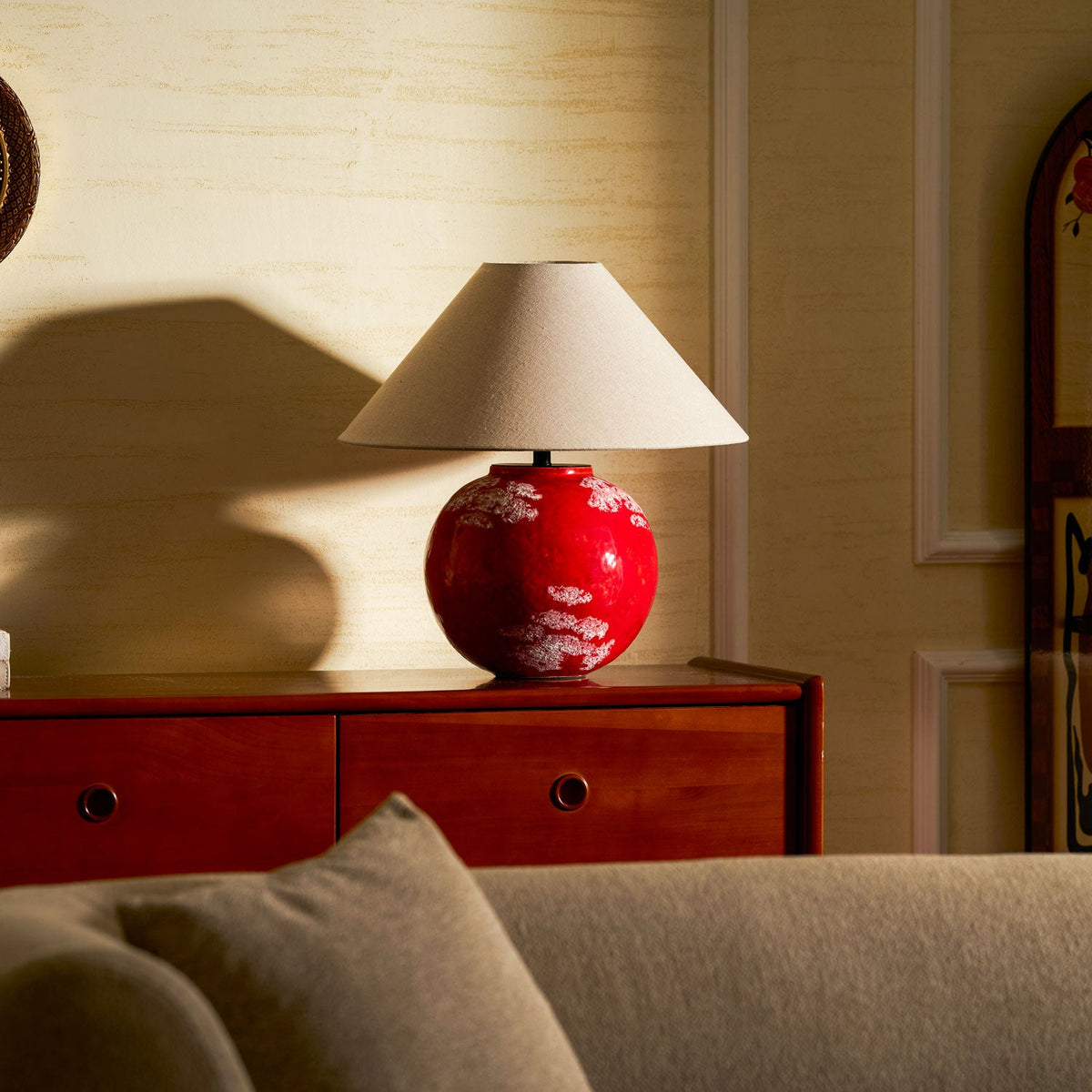 Emberveil Ceramic Table Lamp with Fabric Shade for Bedroom and Living Room
