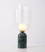 Striara Sculptural Table Lamp with Green Marble Base and Striped Glass Shade
