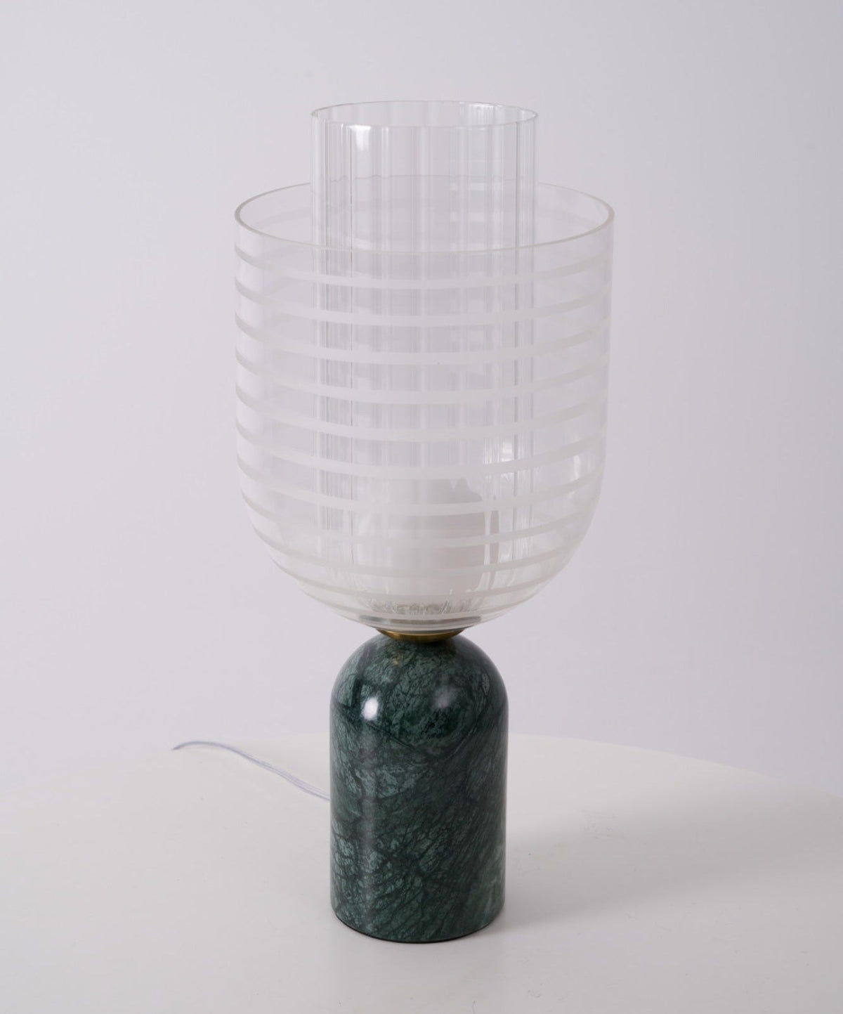 Striara Sculptural Table Lamp with Green Marble Base and Striped Glass Shade