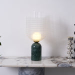 Striara Sculptural Table Lamp with Green Marble Base and Striped Glass Shade