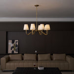 Opaluxe Brass Chandelier – Six-Light Designer Ceiling Light with Fabric Shades