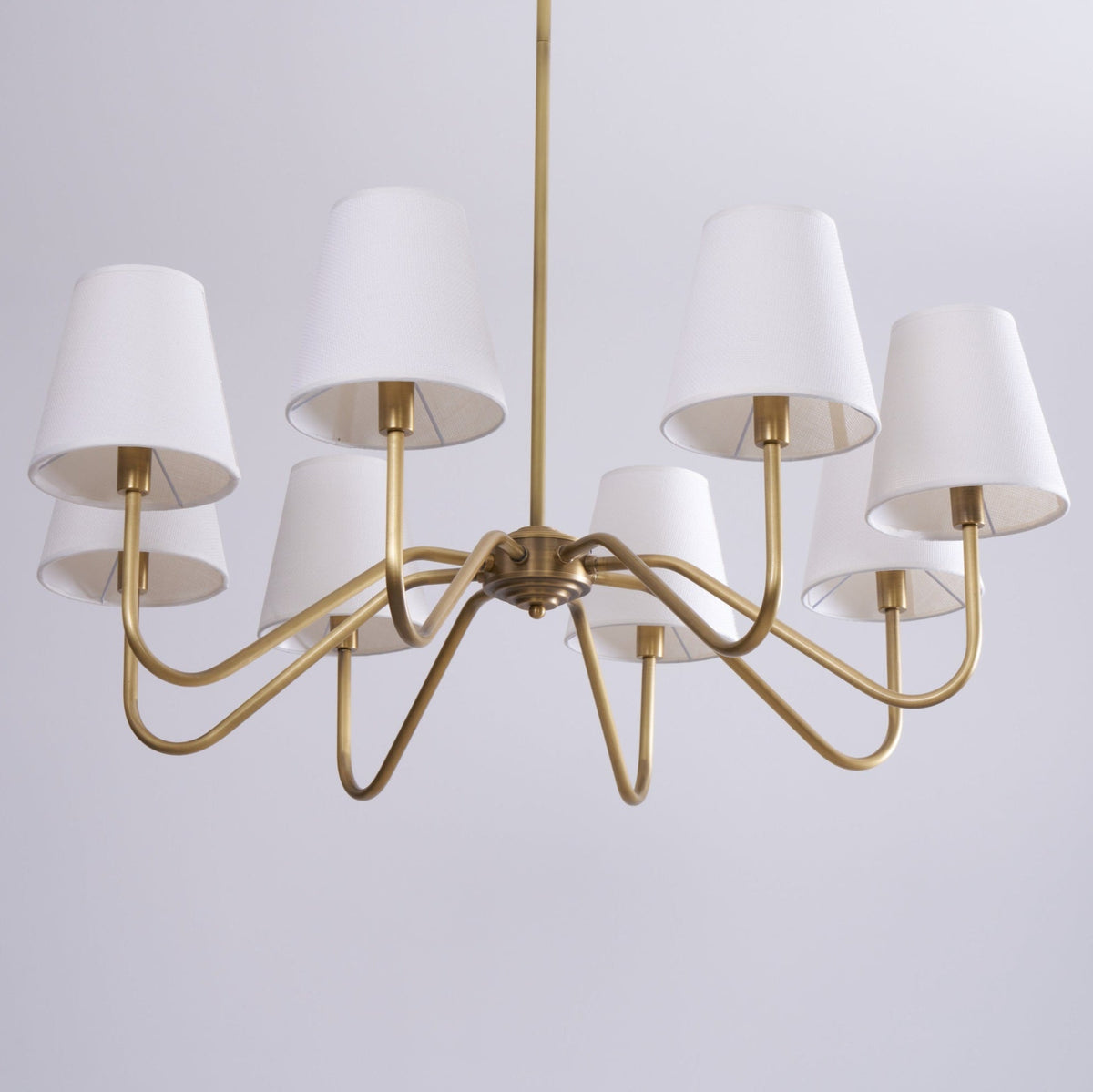 Opaluxe Brass Chandelier – Six-Light Designer Ceiling Light with Fabric Shades