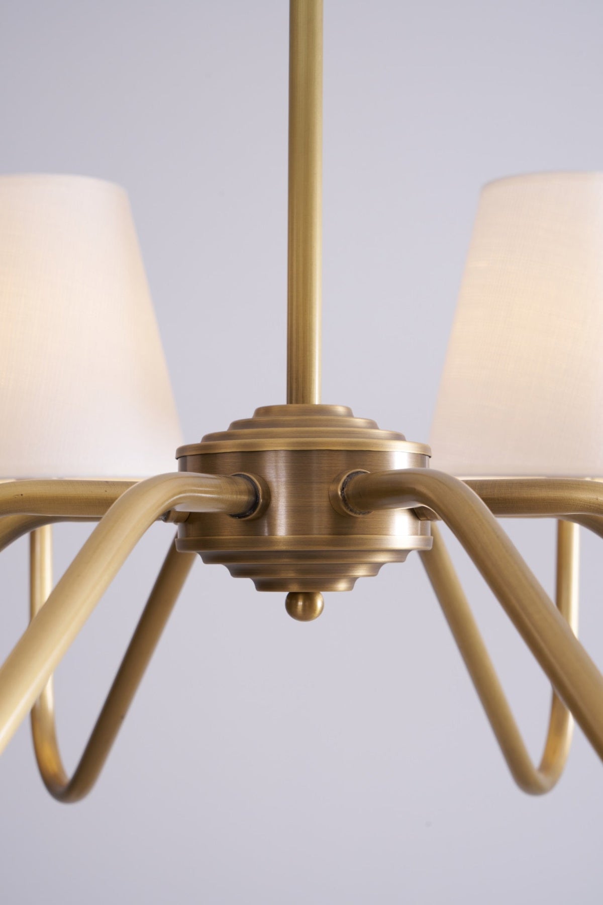 Opaluxe Brass Chandelier – Six-Light Designer Ceiling Light with Fabric Shades