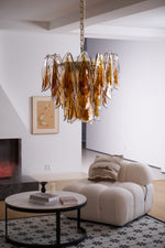 Solviva Glass Chandelier – Modern Amber Leaf Pendant Light