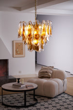 Solviva Glass Chandelier – Modern Amber Leaf Pendant Light
