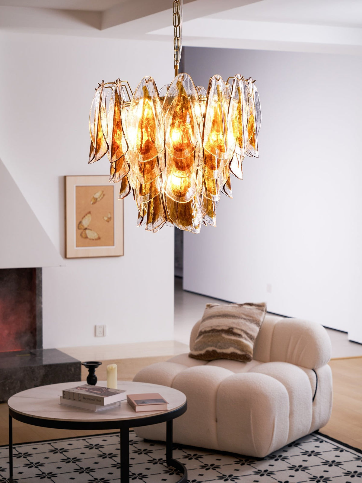 Solviva Glass Chandelier – Modern Amber Leaf Pendant Light