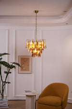 Solviva Glass Chandelier – Modern Amber Leaf Pendant Light