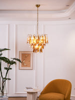 Solviva Glass Chandelier – Modern Amber Leaf Pendant Light