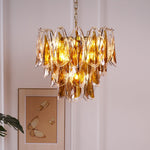 Solviva Glass Chandelier – Modern Amber Leaf Pendant Light