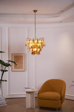 Solviva Glass Chandelier – Modern Amber Leaf Pendant Light