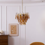 Solviva Glass Chandelier – Modern Amber Leaf Pendant Light