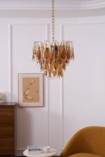 Solviva Glass Chandelier – Modern Amber Leaf Pendant Light