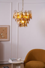 Solviva Glass Chandelier – Modern Amber Leaf Pendant Light