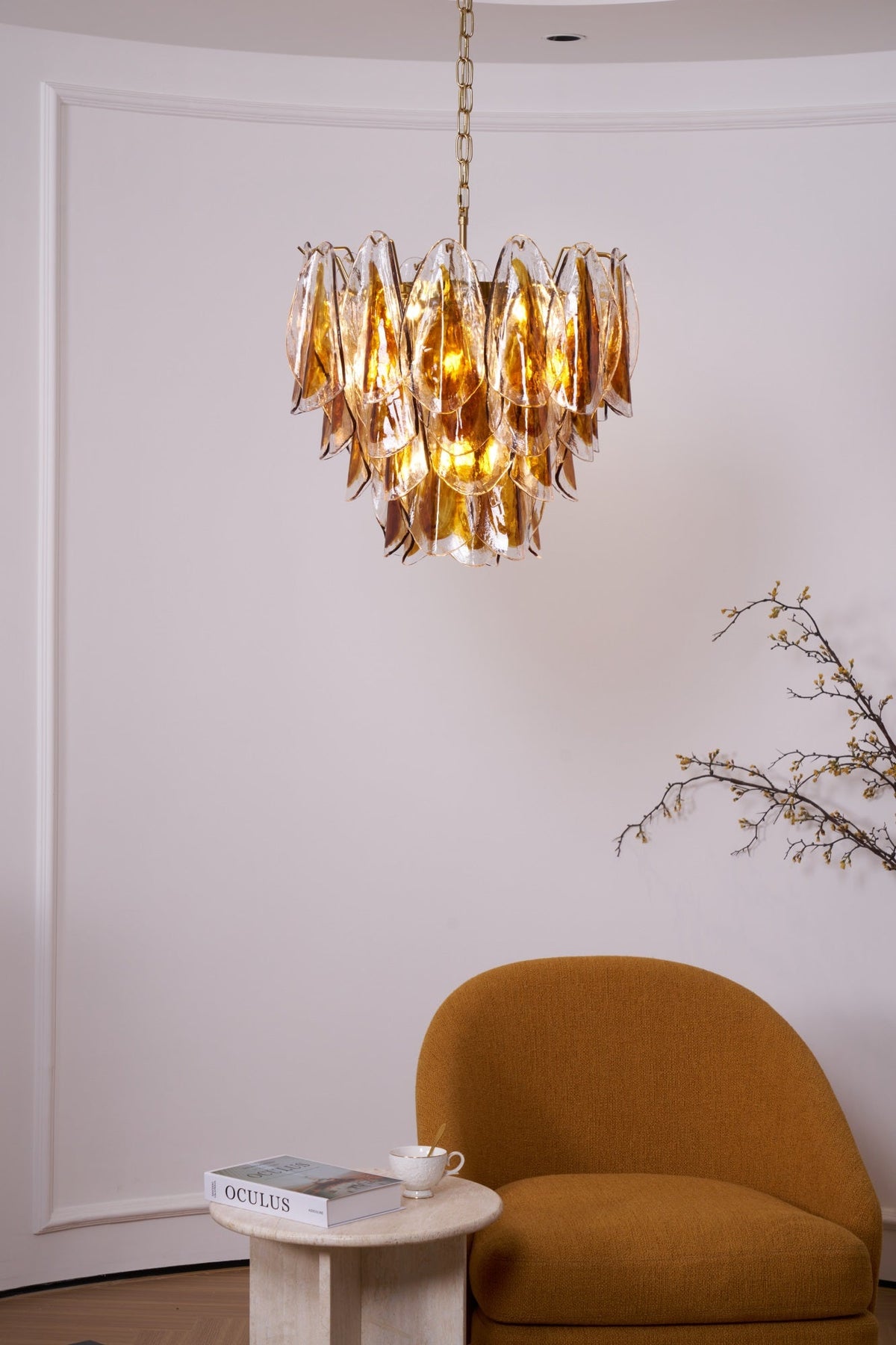 Solviva Glass Chandelier – Modern Amber Leaf Pendant Light