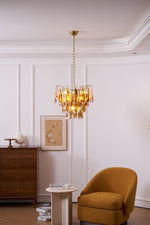 Solviva Glass Chandelier – Modern Amber Leaf Pendant Light