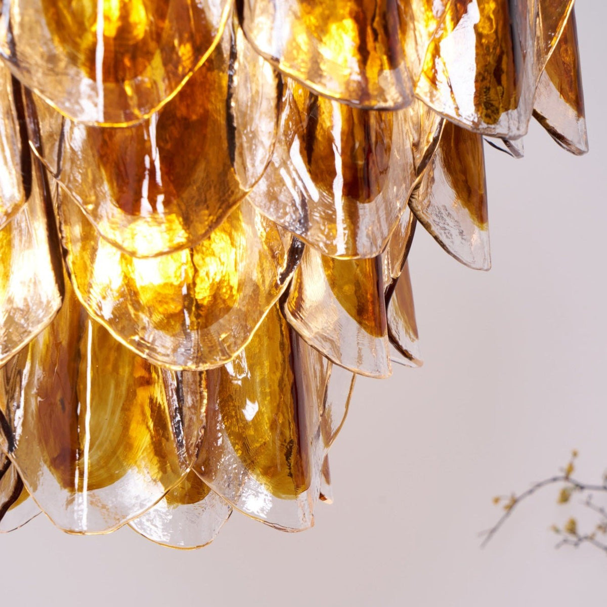 Solviva Glass Chandelier – Modern Amber Leaf Pendant Light