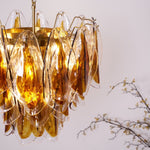Solviva Glass Chandelier – Modern Amber Leaf Pendant Light