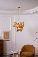 Solviva Glass Chandelier – Modern Amber Leaf Pendant Light