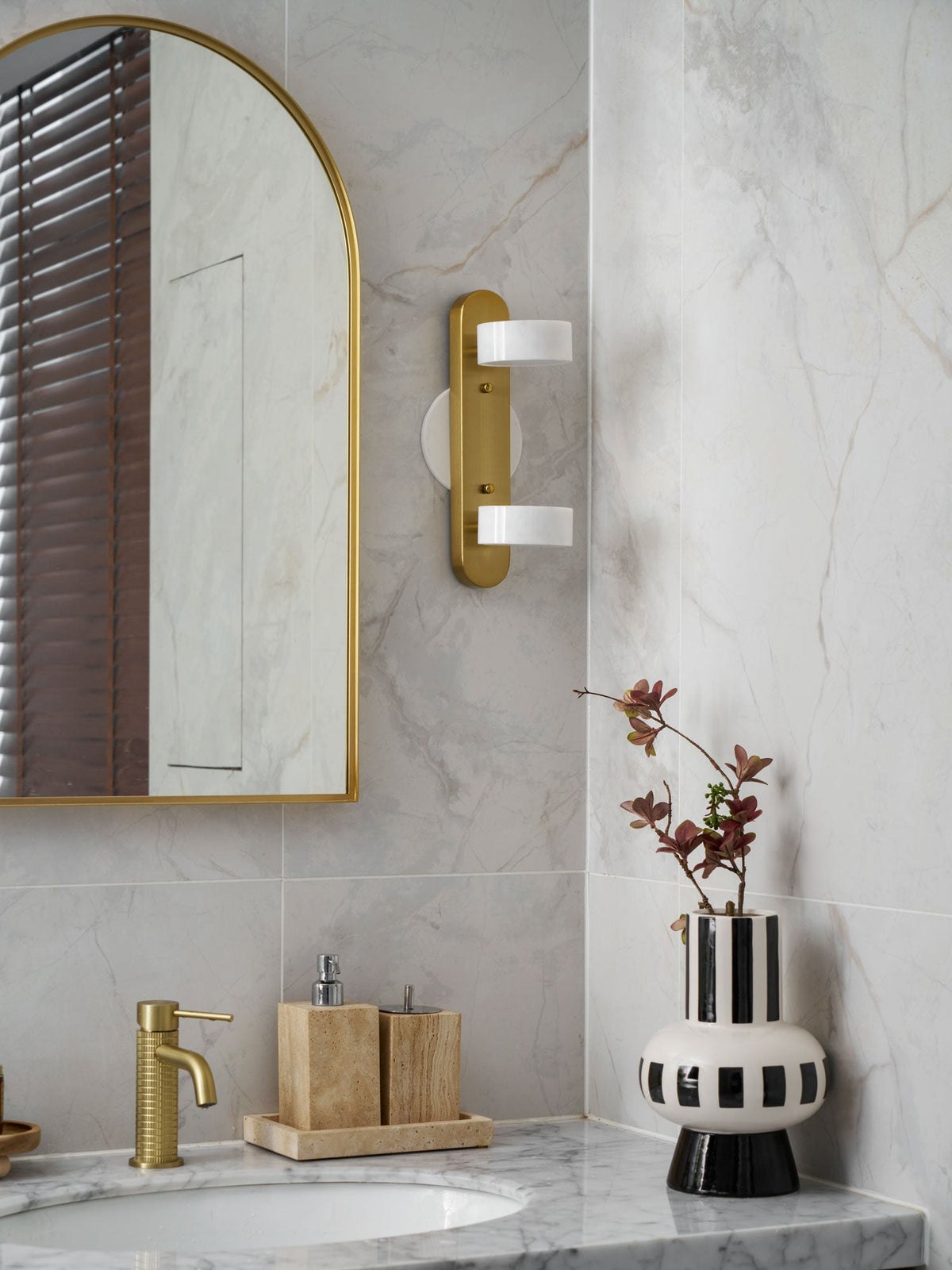 Traviso Trio Wall Sconce in Travertine and Matte Black for Bathroom Vanity