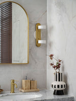 Traviso Trio Wall Sconce in Travertine and Matte Black for Bathroom Vanity