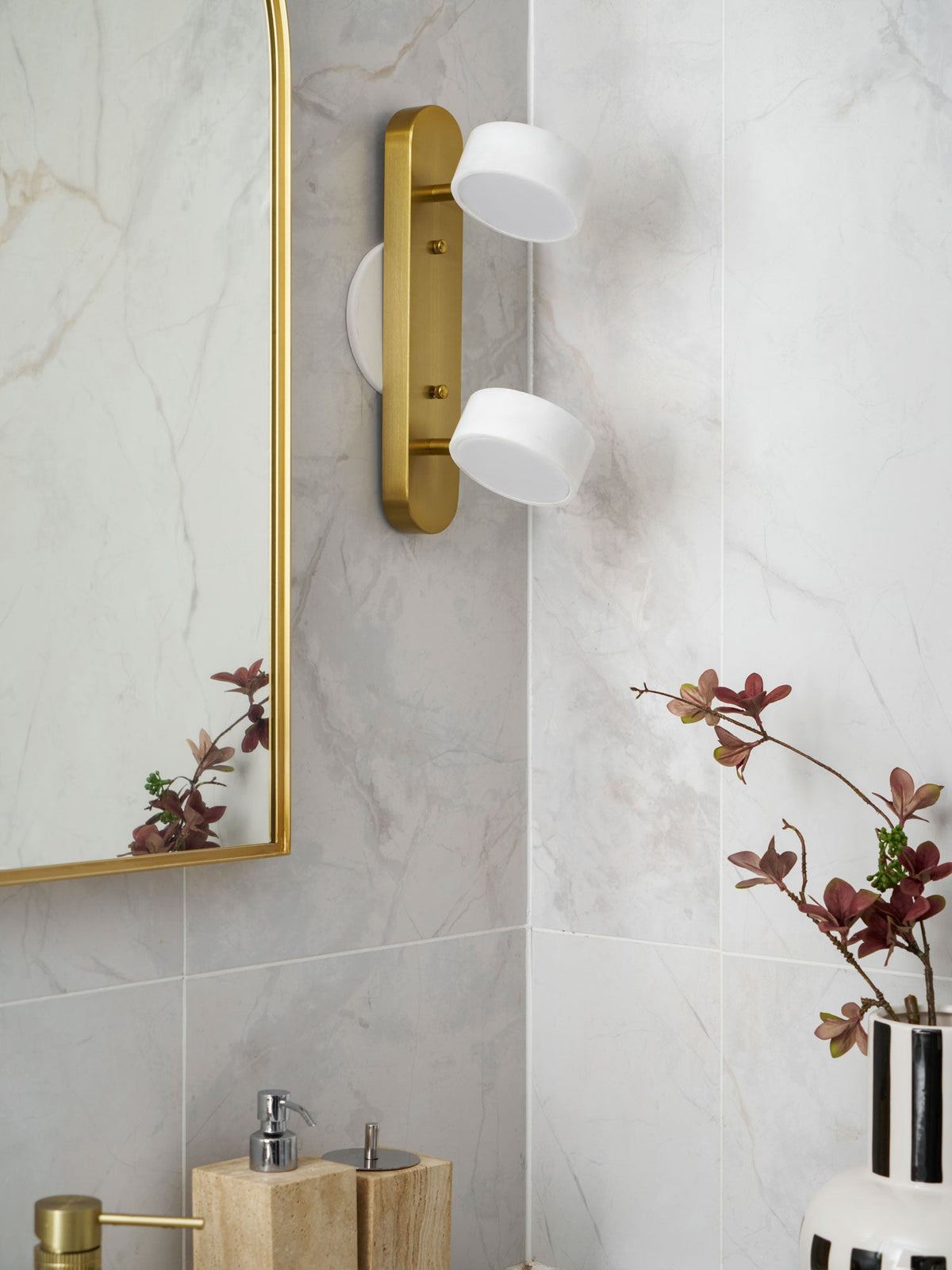 Traviso Trio Wall Sconce in Travertine and Matte Black for Bathroom Vanity