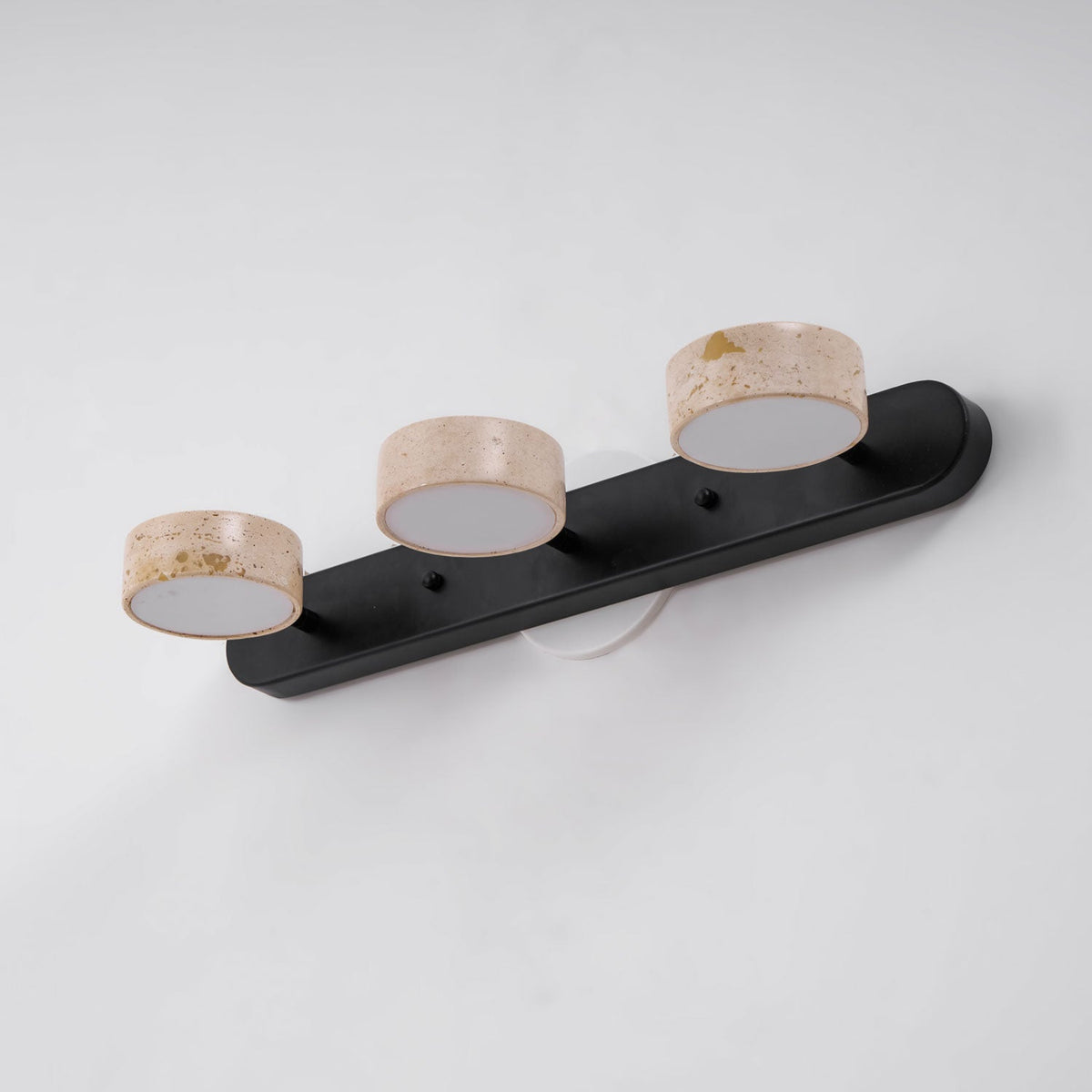 Traviso Trio Wall Sconce in Travertine and Matte Black for Bathroom Vanity