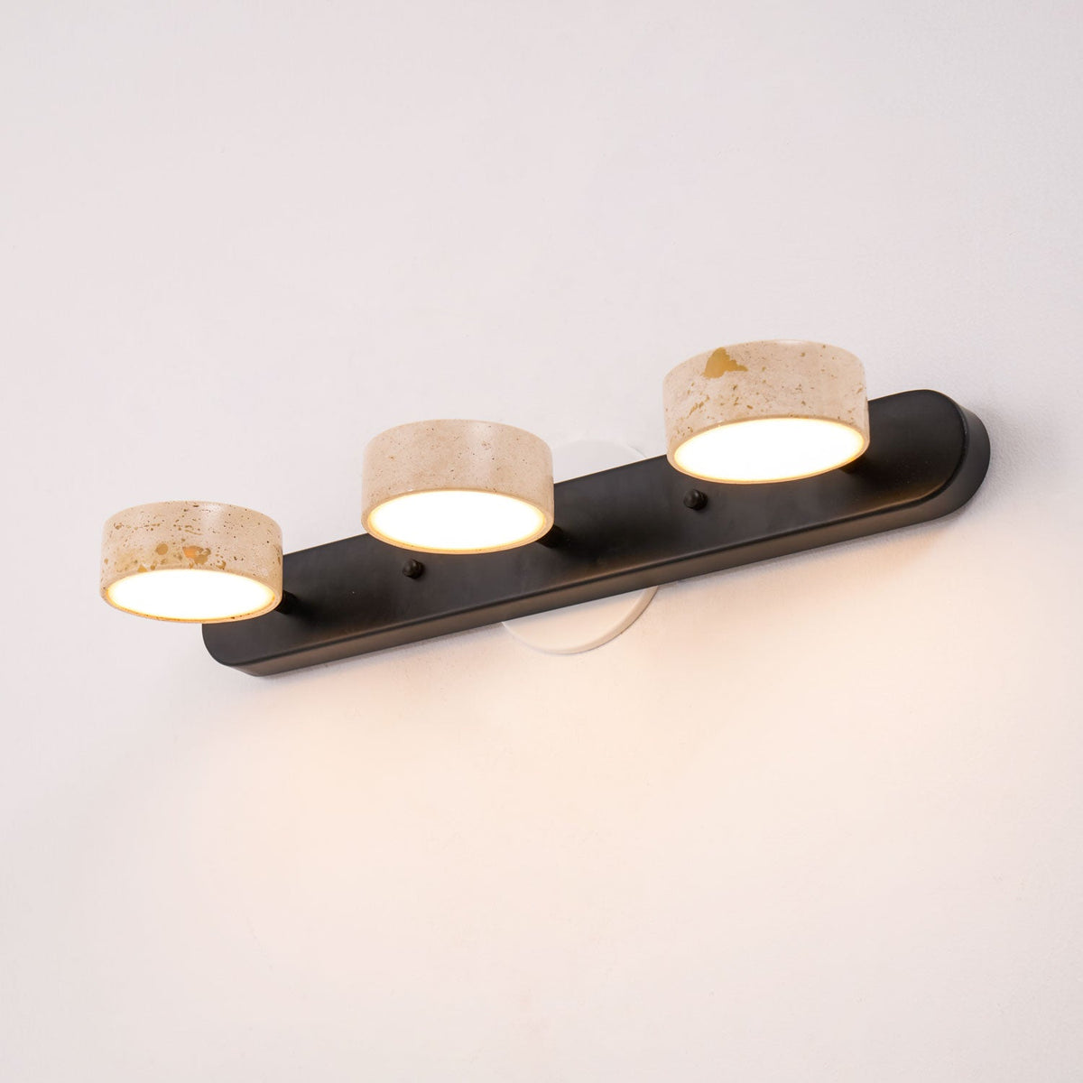 Traviso Trio Wall Sconce in Travertine and Matte Black for Bathroom Vanity
