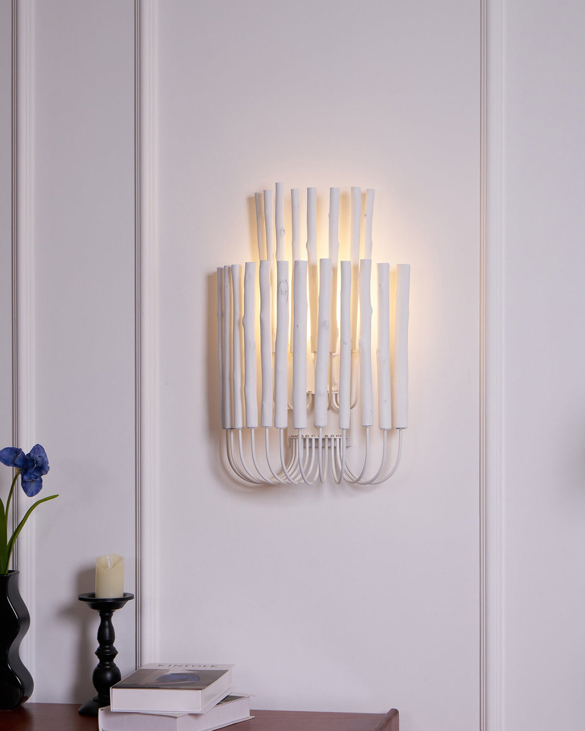 Swinton Sculptural Wooden Wall Sconce with Curved Iron Arm