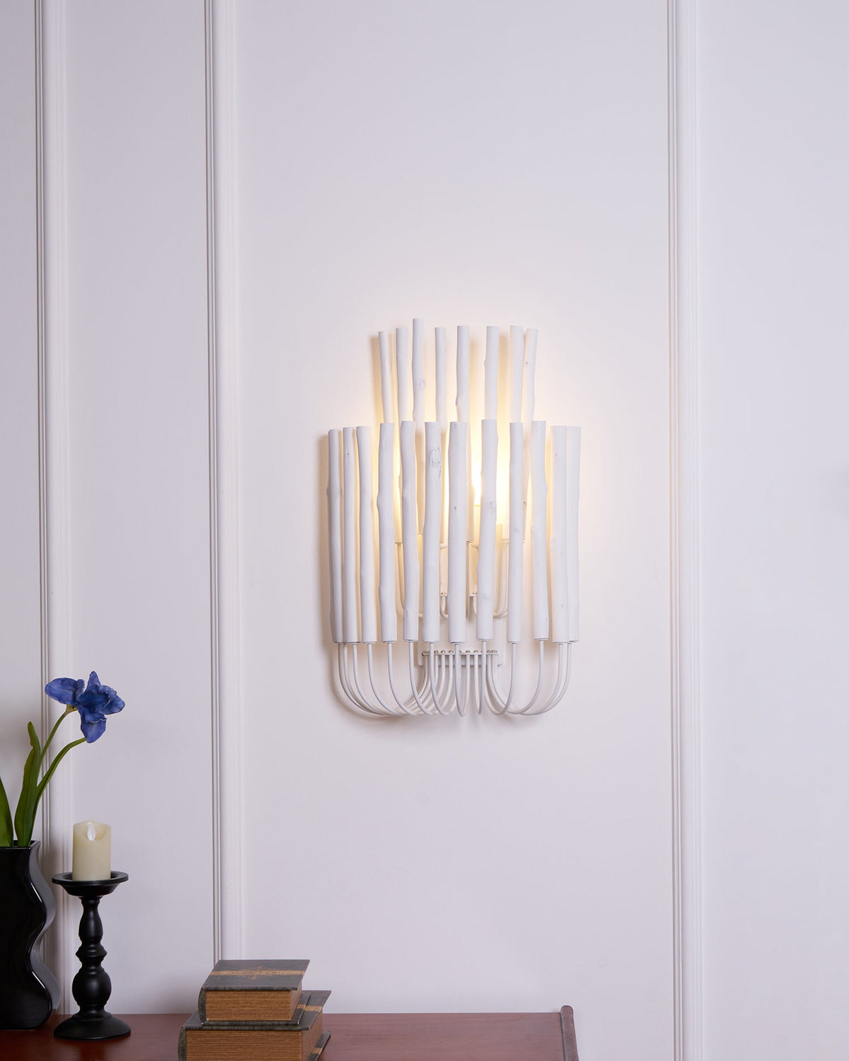 Swinton Sculptural Wooden Wall Sconce with Curved Iron Arm