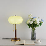 Liora Lantern Table Lamp – Walnut Wood & Amber Glass LED