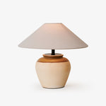 Terra Glow Ceramic Table Lamp with Linen Shade for Bedroom and Living Room