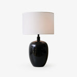 Noir Gloss Table Lamp – Modern Ceramic Bedside Light with White Drum Shade