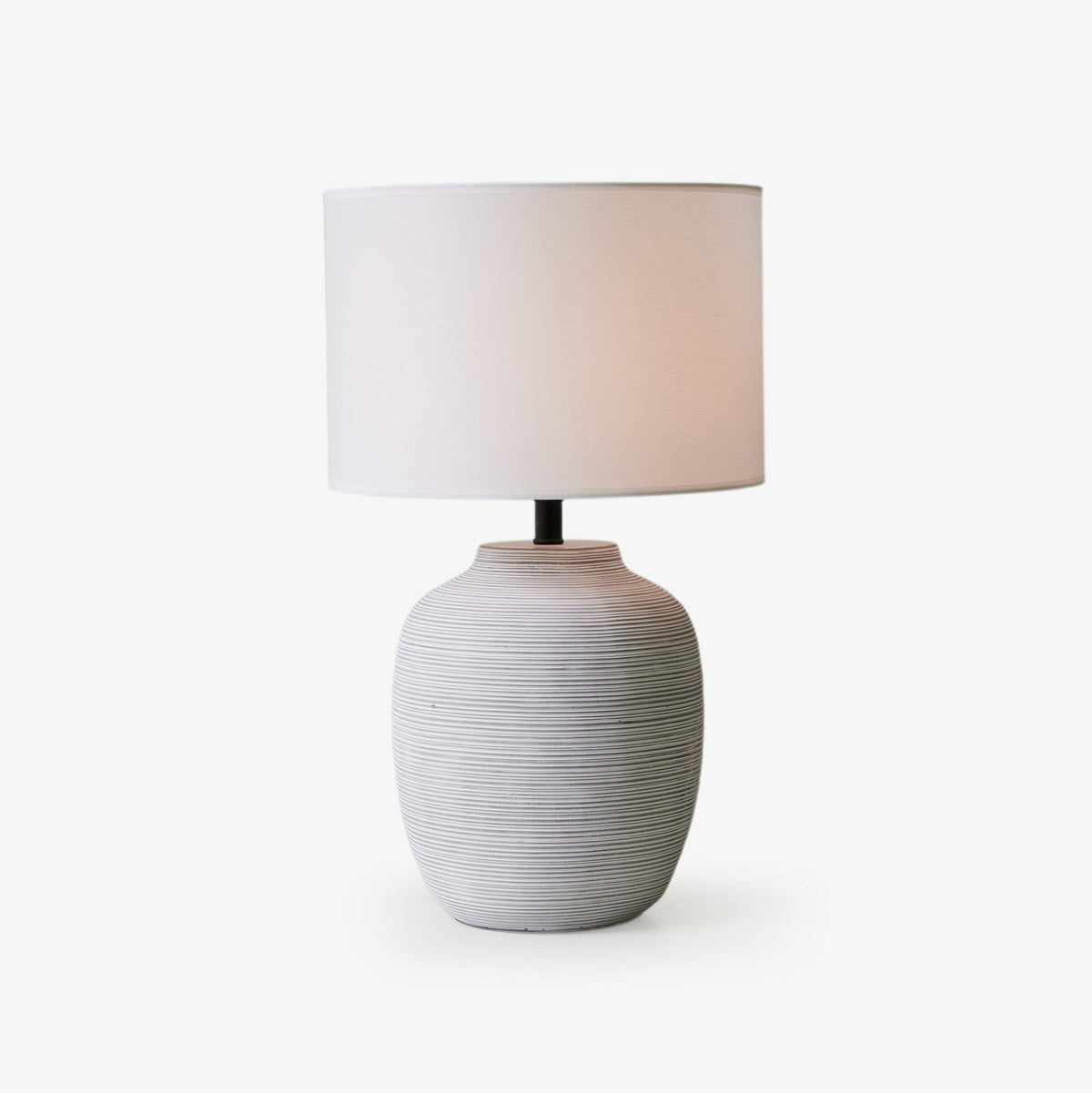 Lino Stripe Ceramic Table Lamp with Drum Shade for Bedroom & Living Room
