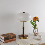 Liora Lantern Table Lamp – Walnut Wood & Amber Glass LED