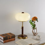 Liora Lantern Table Lamp – Walnut Wood & Amber Glass LED