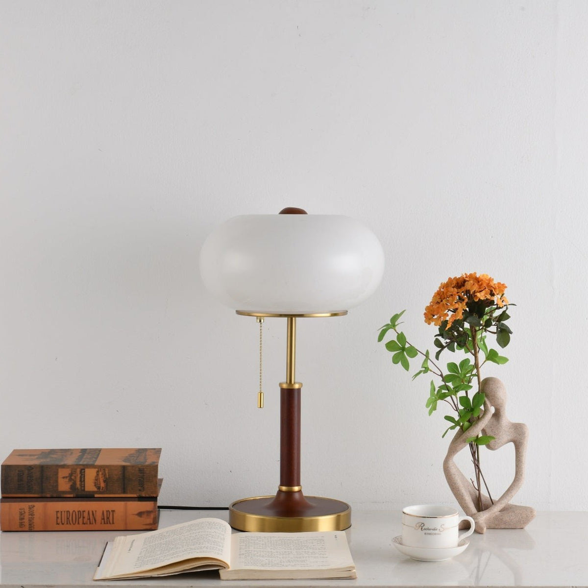 Liora Lantern Table Lamp – Walnut Wood & Amber Glass LED
