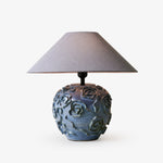 Midnight Rose Ceramic Table Lamp with Linen Shade for Bedroom and Living Room