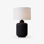 Nocturne Textured Black Ceramic Table Lamp with White Drum Shade