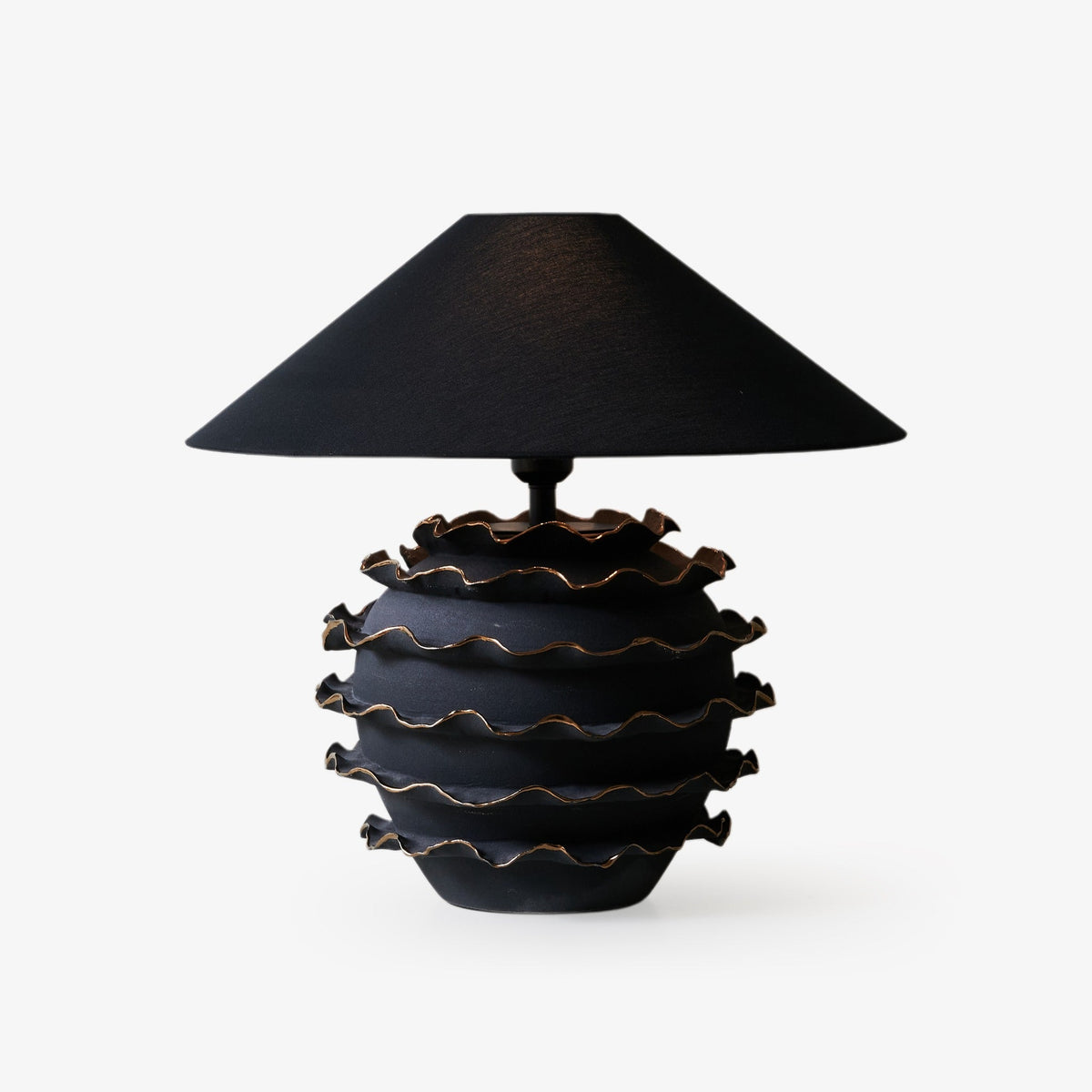 Eclipse Ruffle Ceramic Table Lamp with Black Fabric Shade