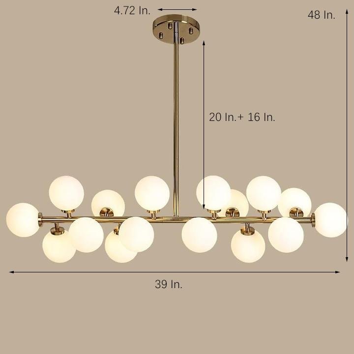 Modern Gold Kitchen Island Light 16 Light Linear Iron Global Glass Ceiling Lights Fixture 48W 110V Hardwired Indoor